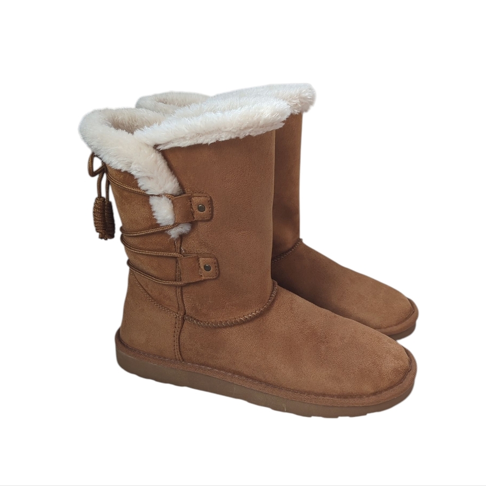 Arizona Jean Co. Stellar Faux Fur Lined Faux Suede Boots 9M Tan Cognac